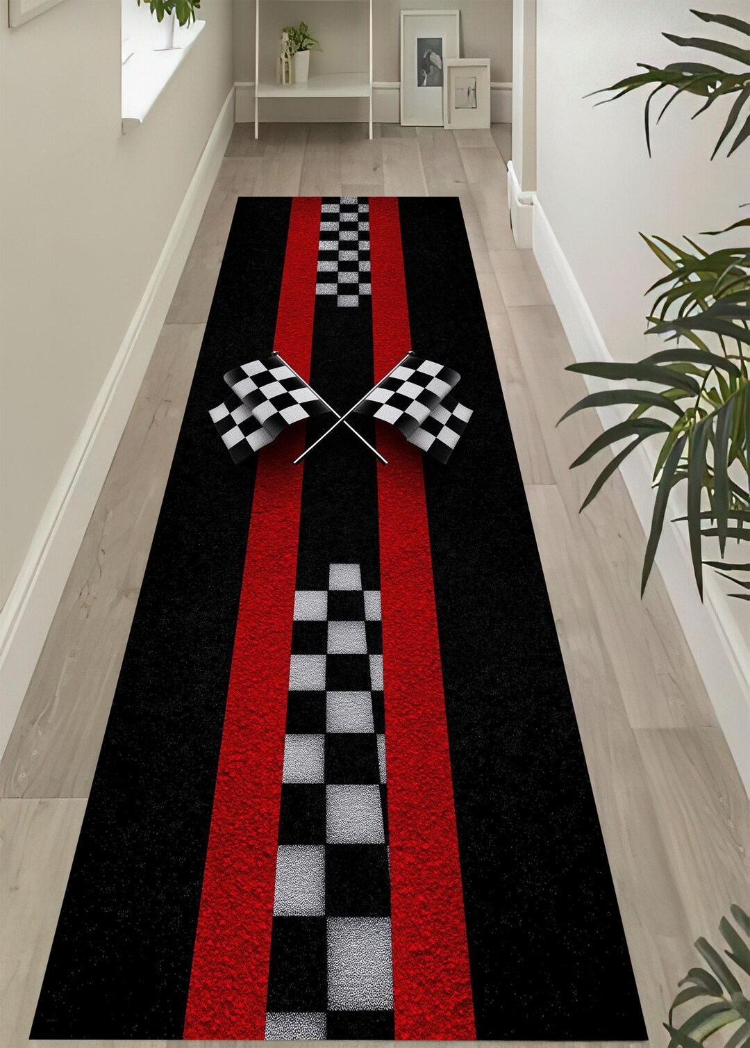 Racing Checkered Flag Rug: Red Black Track Carpet, Motorsport Pattern ...