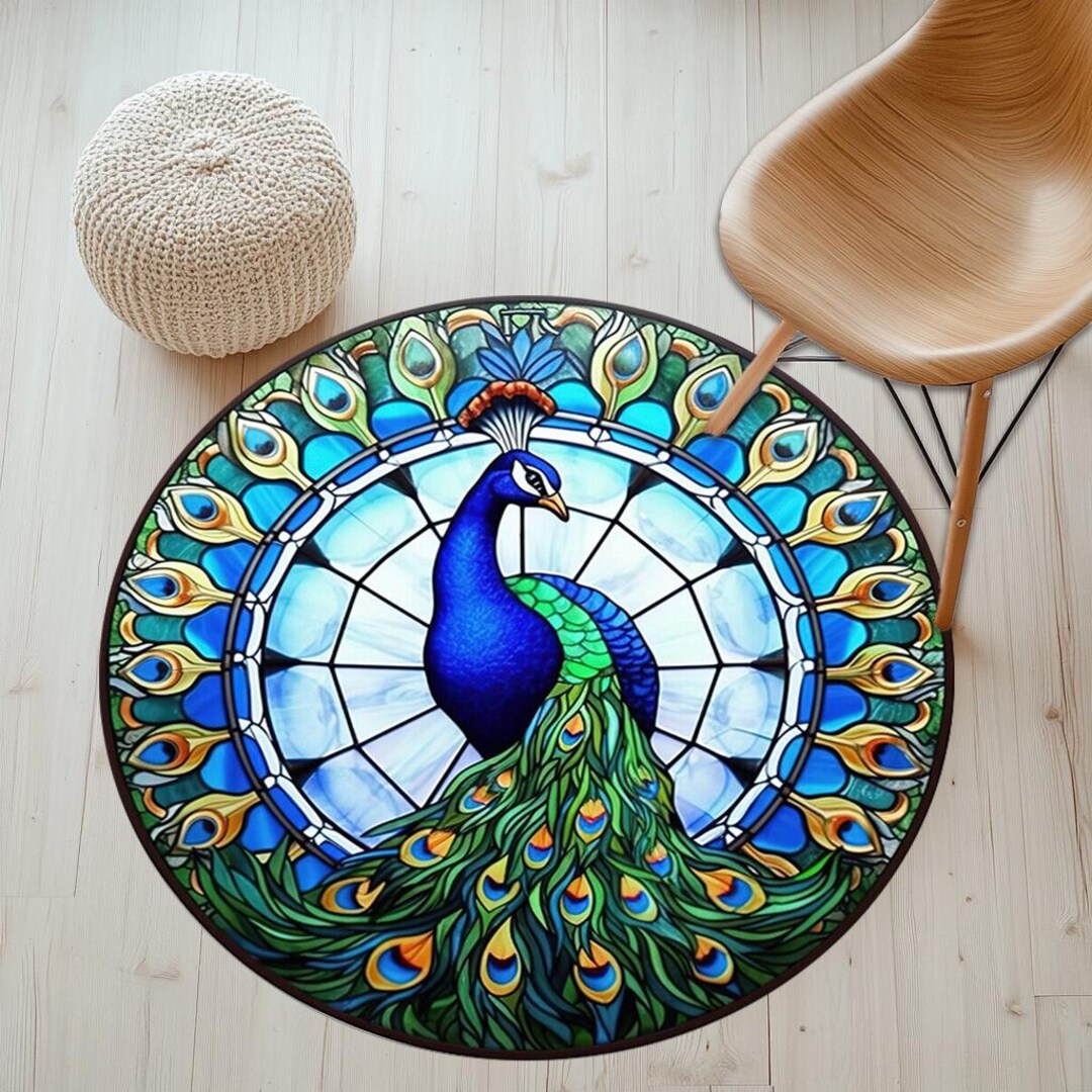 Round Peacock Rug,peacock Patterned Rug,peacock Rugs,peacock Feather ...
