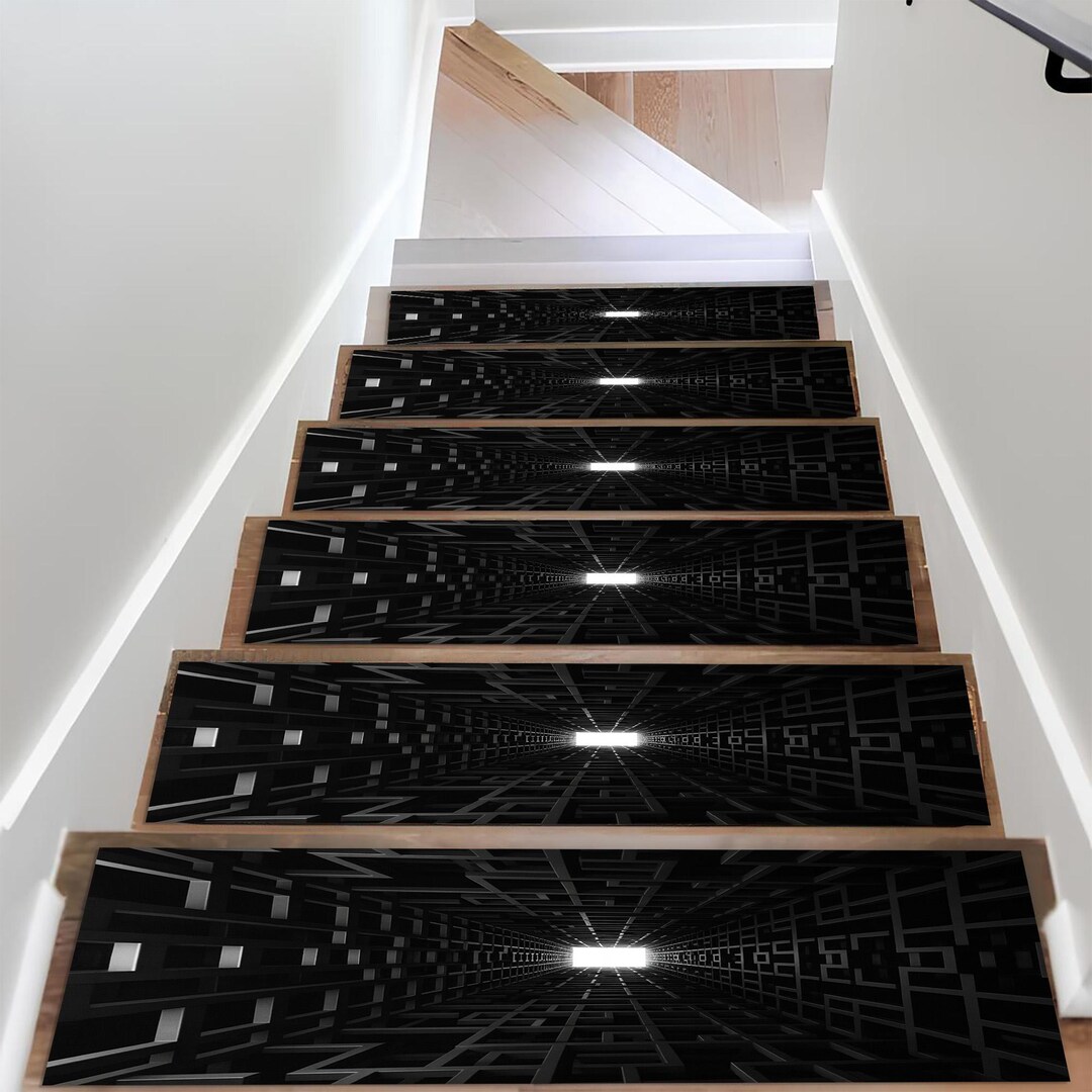 3D Tunnel Illusion Rug: Black Geometric Carpet, Modern Optical Depth ...