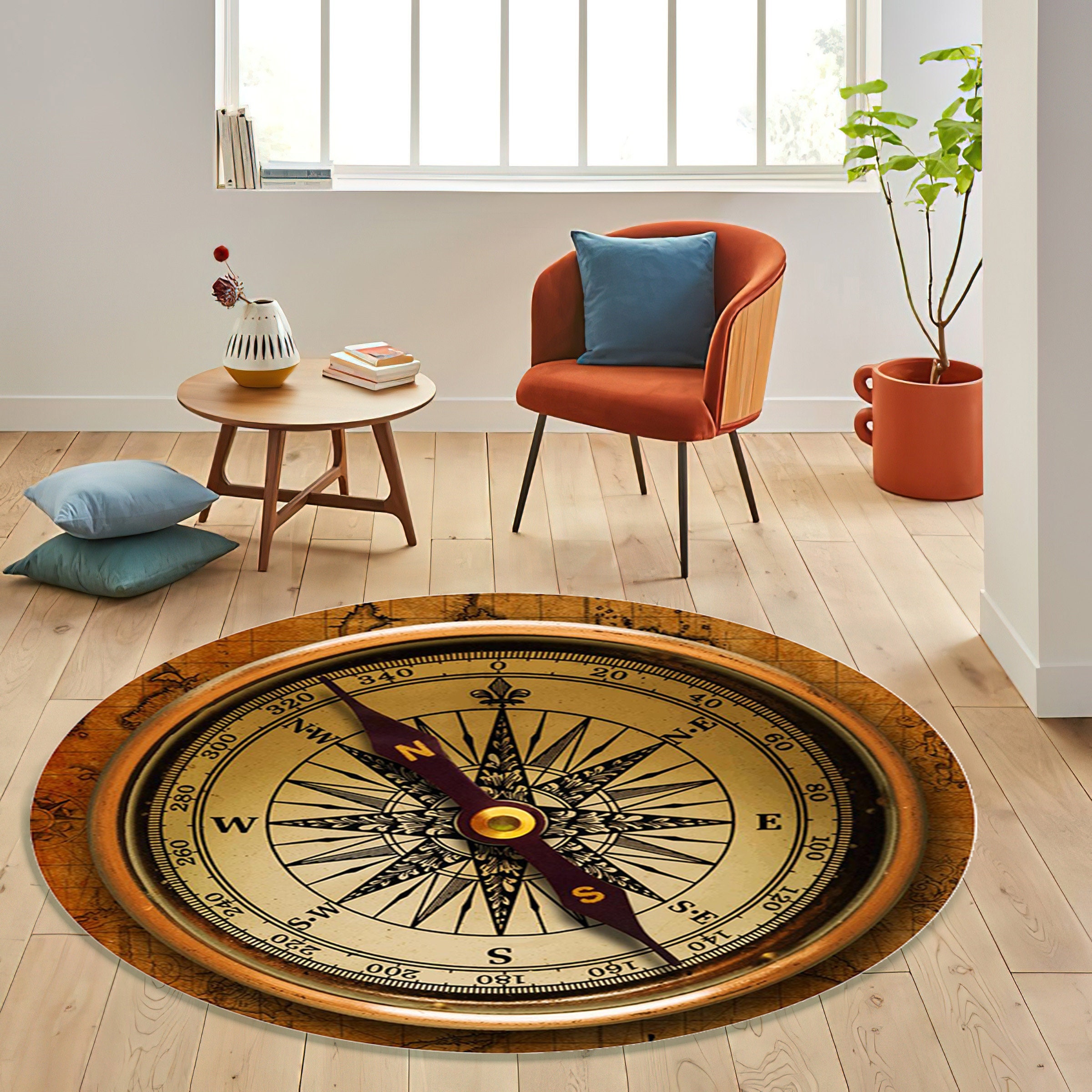 Small Retangle Compass Rug Round Compass Rug: Abstract Art Design, Cotton Woven - Etsy