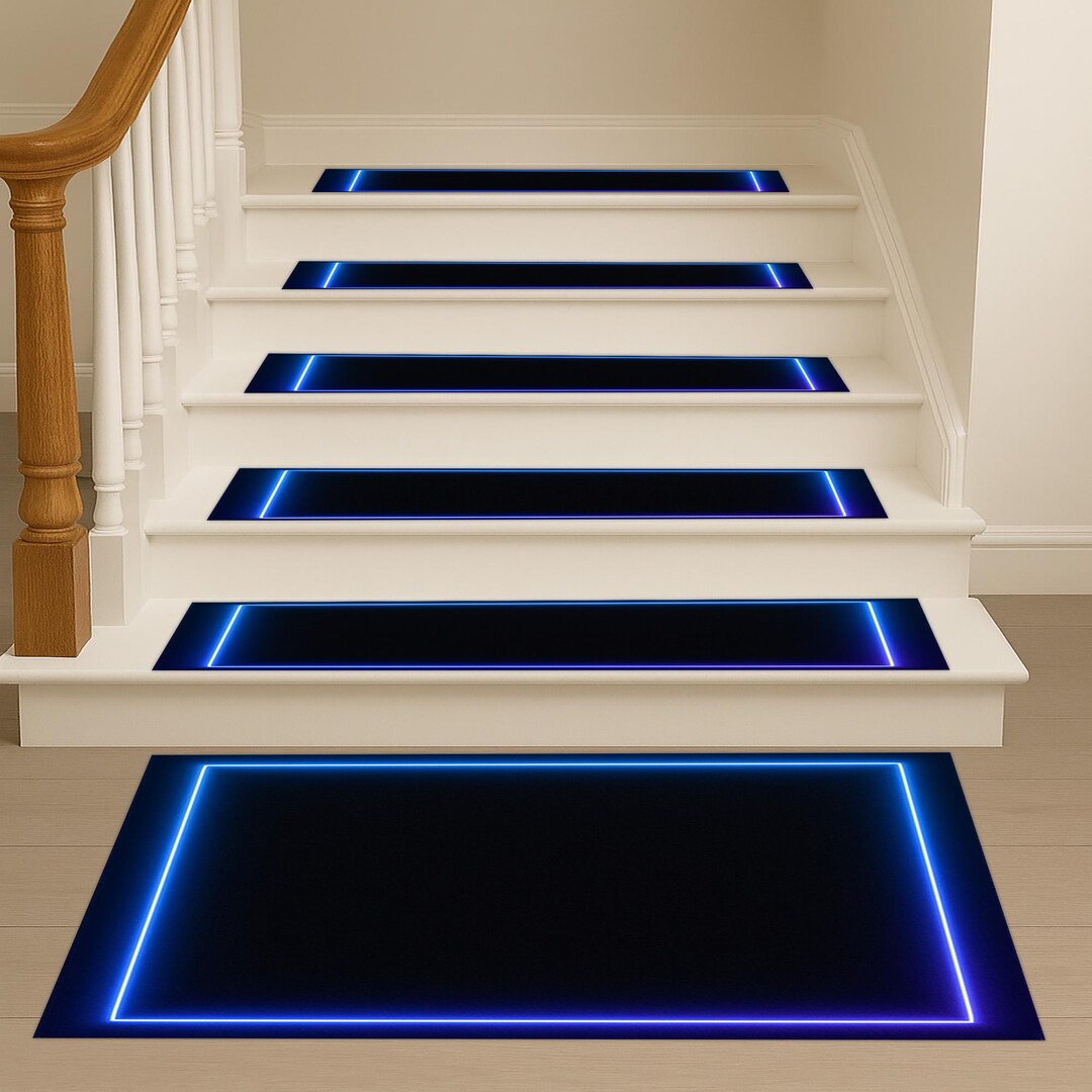 Futuristic Neon Rug: Blue Glow Carpet, Minimal Modern Lines, Sci-fi ...