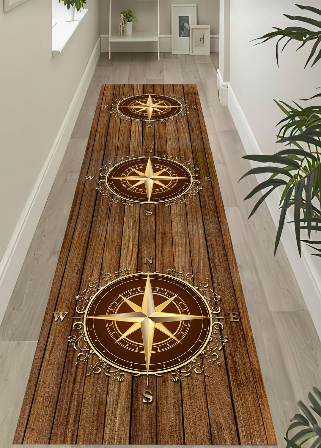 3D Compass Runner Rug: Non-slip Hallway Rug - Etsy