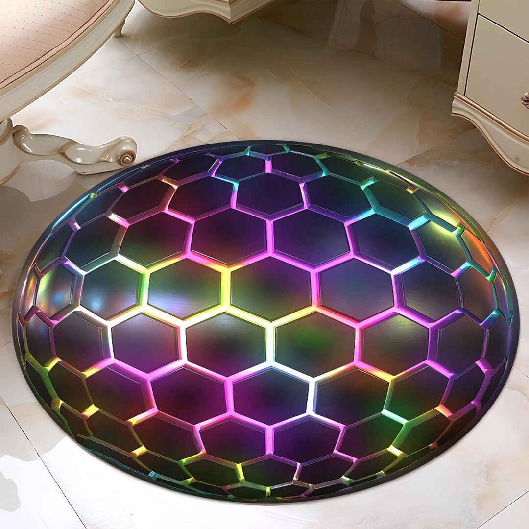 Round Neon Pattern Rug: Personalized Living Room Decor - Etsy