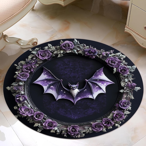 Purple Bat Rug: Floral Gothic Home Decor