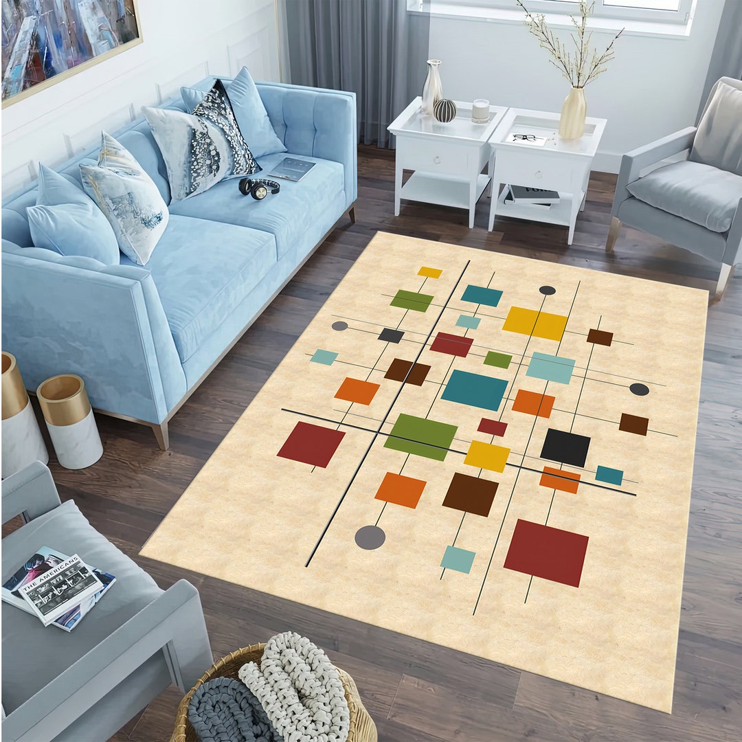 Mid Century Modern Rug, Minimal Rug, Abstract Rug, Anti-slip Rugs