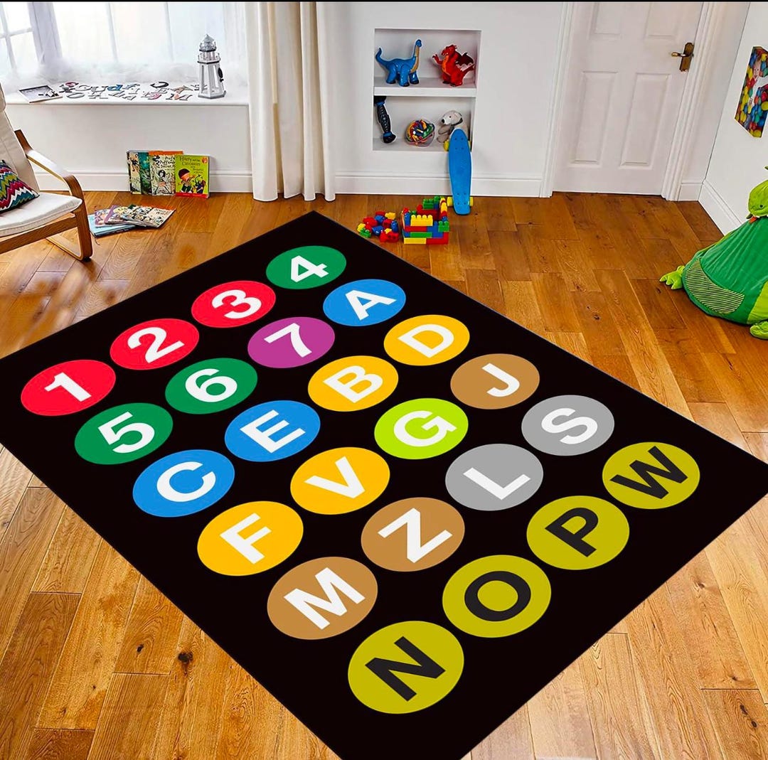 NYC Subway Inspired Kids Rug: Alphabet & Numbers Play Carpet - Etsy