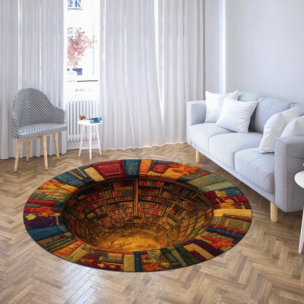 3d Book Rug 3D Library Book Hole Rug: Colorful Optical Illusion Floor Mat - Etsy