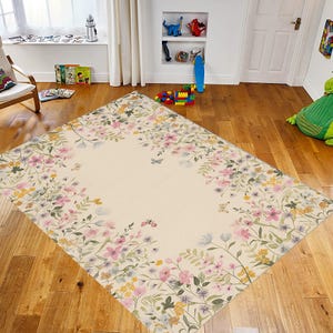 Floral Area Rug: Boho Chic Botanical Carpet, Washable Cotton Blend (40x60 CM Mat Size)