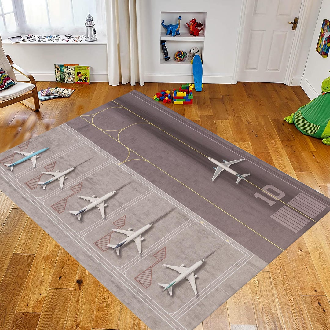 Airplan Rug Airplane Runway Rug: Kids Aviation Decor, Game Room Accent Rug - Etsy
