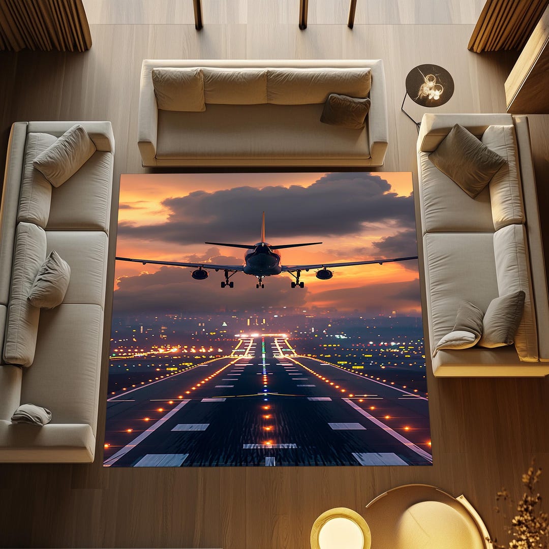 Square Airplane Rug: Aerial View, Runway Lights - Etsy
