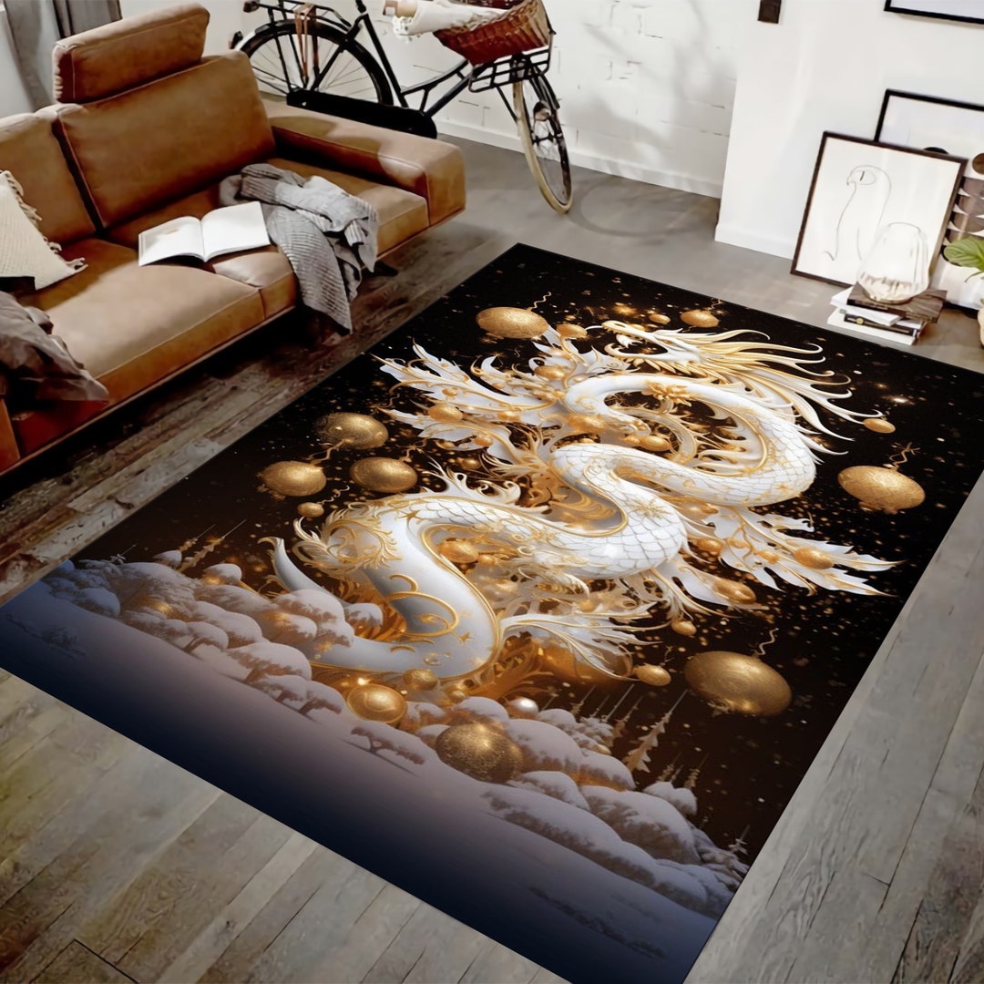 Dragon Small Rug White Dragon Rug,white Dragon Rug,white Dragon Pattern Rug,customized ...