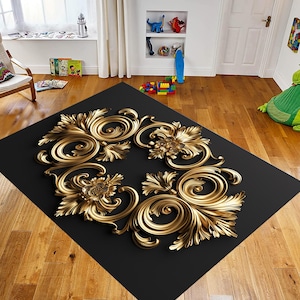 Gold and Black Rug,Gold and Black Rugs,Gold and Black Carpet,Gold and Black Carpets,Floor Area Rug, For Living Room Decor,Rug Gifts,Gift Rug