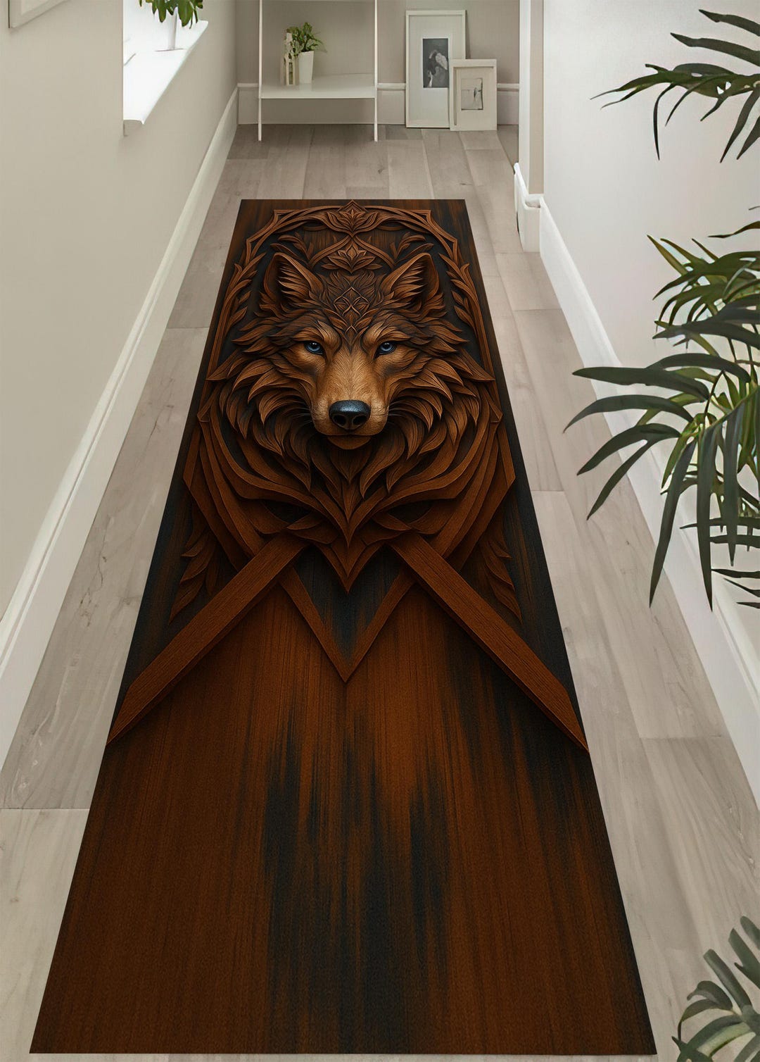 Wolf Rug Drawing 3D Wolf Runner Rug: Cotton Woven Rustic Cabin Decor - Etsy