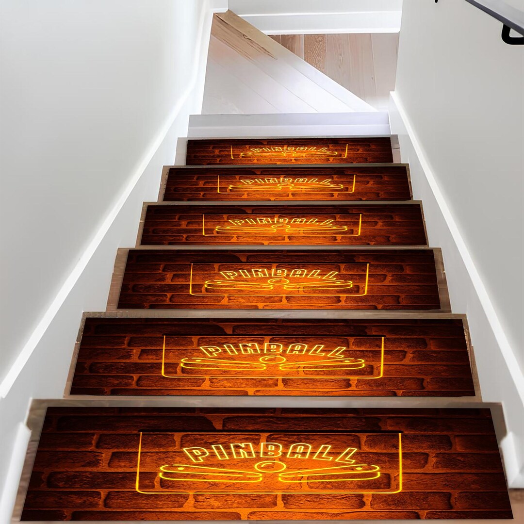 Pinball Stair Rugs: Orange & Black Brick Design, Non-slip Stairway ...