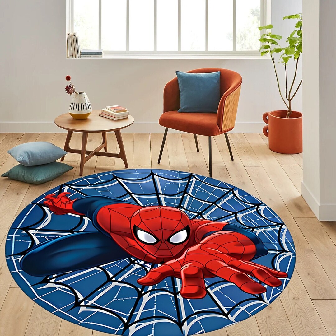 Round Spiderman Rug: Modern Art, Kids Room Decor (60x60cm) - Etsy