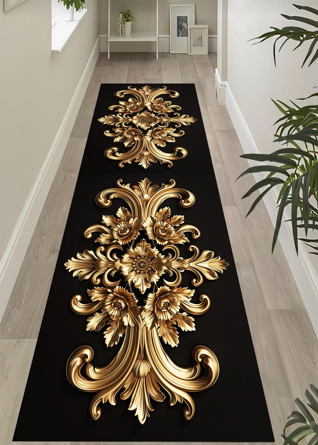 Gold Black Runner, Gold and Black Runner,gold Black Long Rug,gold Black ...