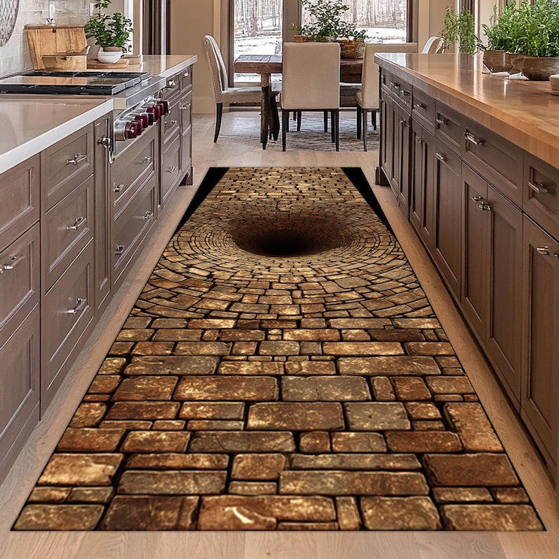 Stove Rug 3D Brick Vortex Runner Rug: Modern Stone Illusion, Deep Hole Design - Etsy