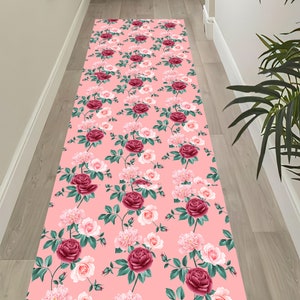 Red Rose Runner Rug: Romantic Floral Entryway Rug