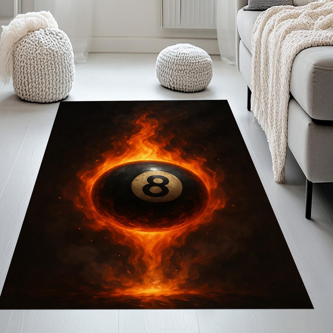 Fiery 8-ball Rug: Bold Billiards Game Room Decor (40x60cm Mat Size) - Etsy