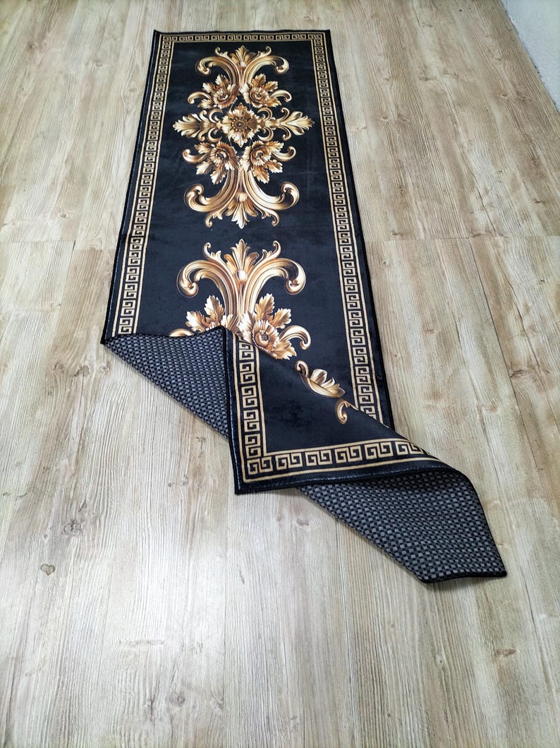 Gold and Black Runner Rug: Anti-slip Hallway Entry Rug - Etsy