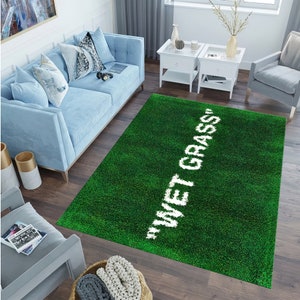 Wet Grass Area Rug: 3D Digital Print Cotton Woven Rug
