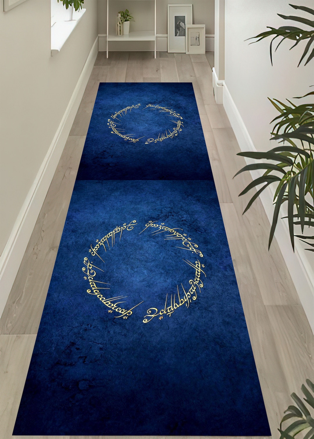Runner, Blue and Gold Runner, Long Rug,entry Rug, Anti Slip Runner