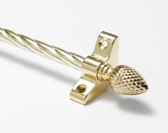 1 x Polished Brass Twisted Pineapple Stair Rod Quality Carpet Clip 3/8" x 28.5" Long Stair Rod With Brackets And Finials
