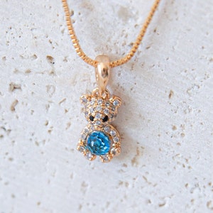 Blue Swarovski Crystal Pave Gummy Bear Birthstone Necklace