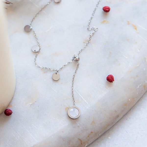 White Opal Pendant Lariat Y Necklace