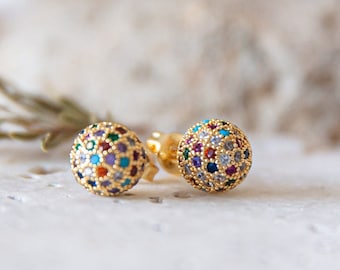 Crystal Disco Ball Multicolored Stud Earrings