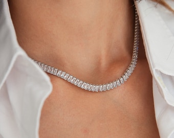 Swarovski Crystal Baguette Tennis Choker Necklace