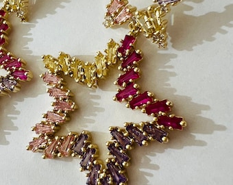 Diseño único Swarovski Multicolor Crystal Baguette Star Pendiente