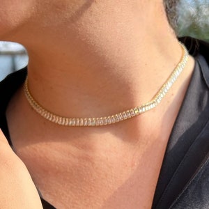 Colar gargantilha de tênis banhado a ouro baguete de cristal Swarovski