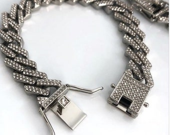 Bracelet de pavé glacé à chaîne à maillons cubains