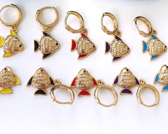 Pave Fish Huggie Hoop Earring