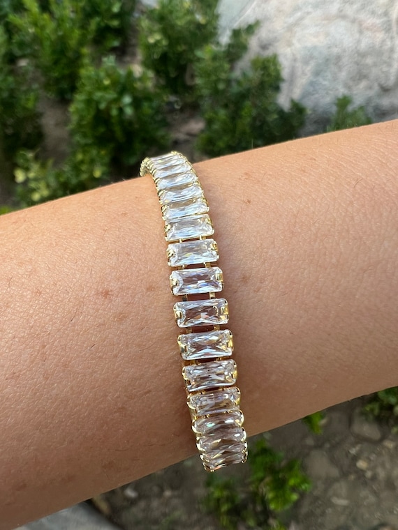 James Dyson Gepland Taille Swarovski Crystal Baguette Gold Plated Tennis Bracelet - Etsy
