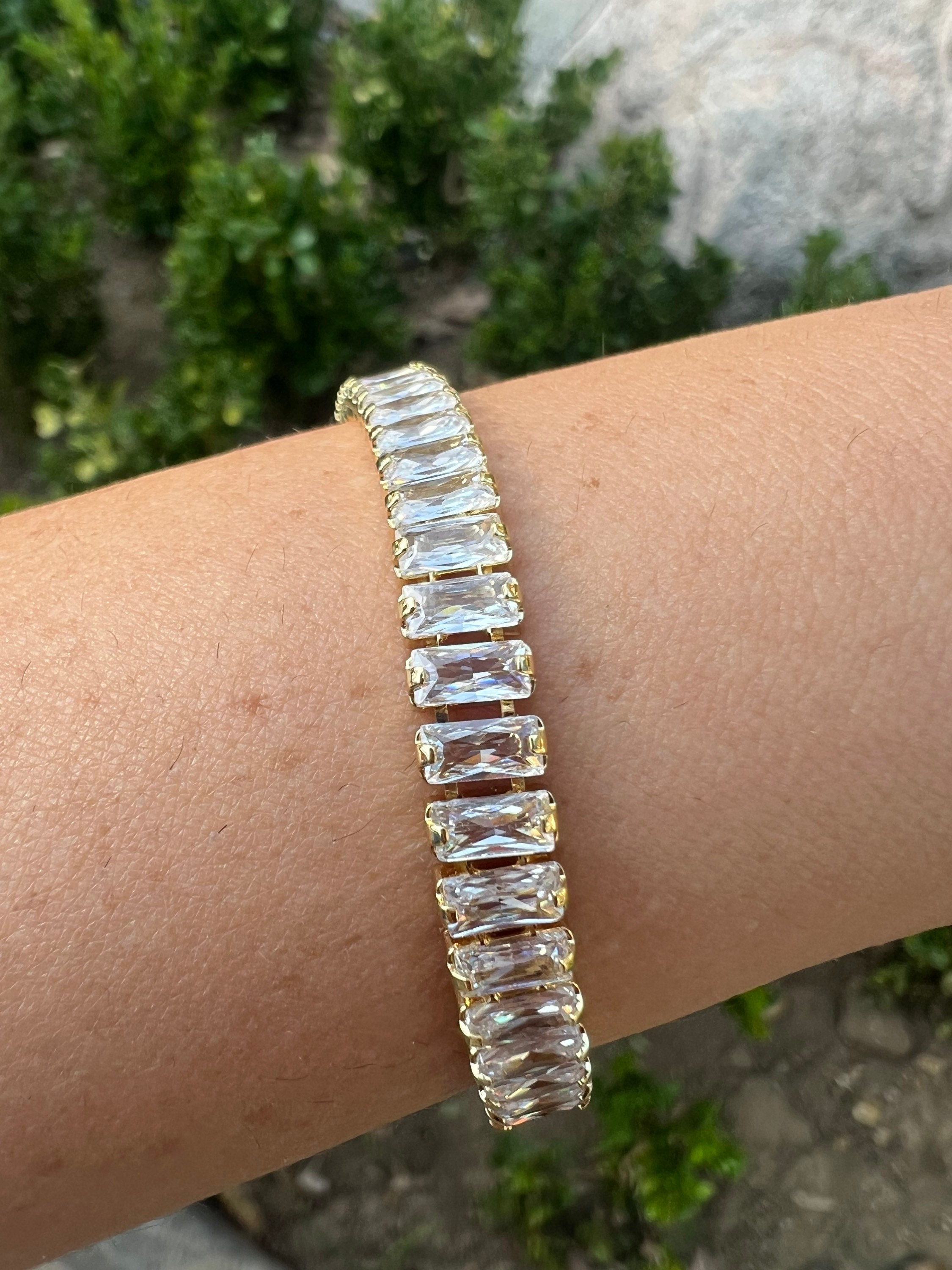 Swarovski Crystal Baguette Gold Plated Tennis Bracelet - Etsy