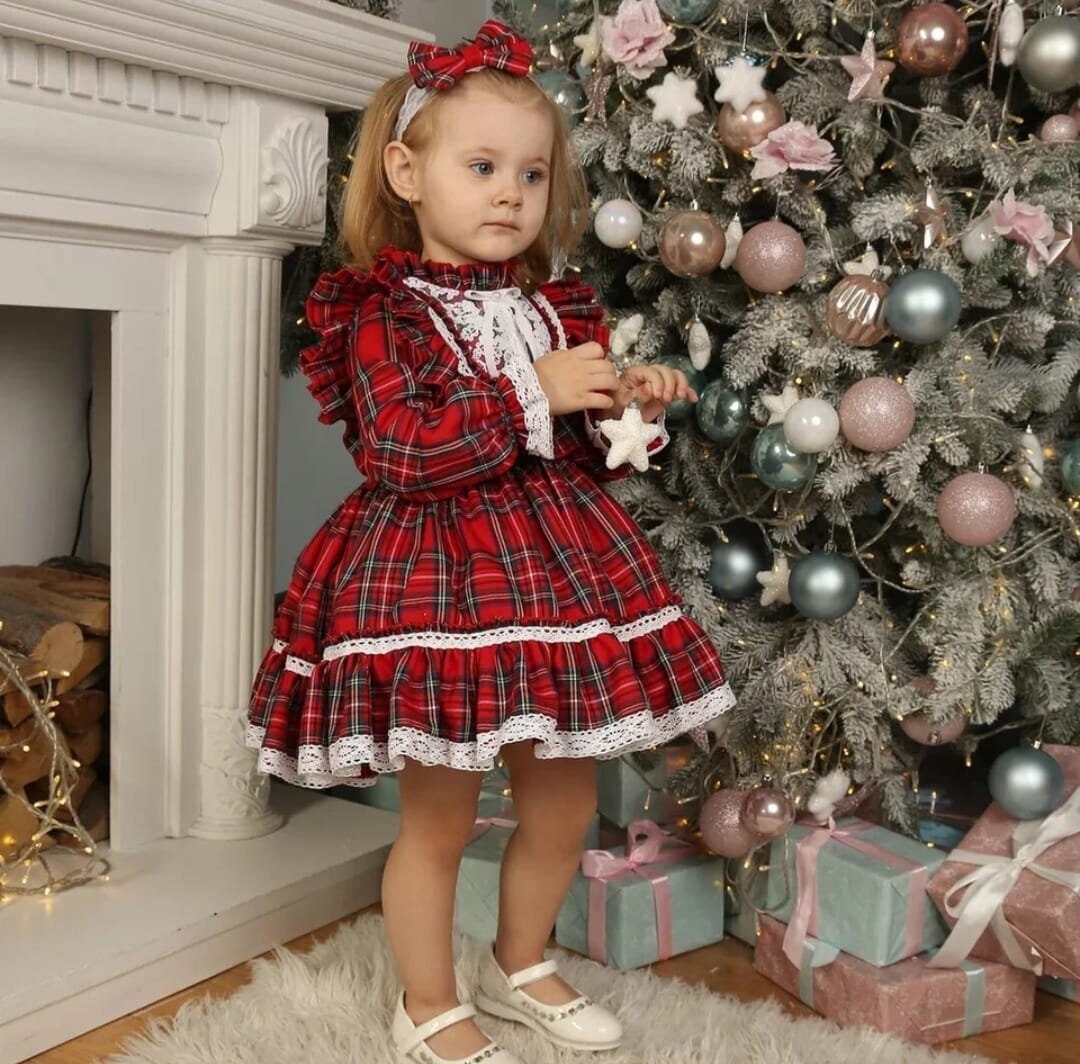 vestido de tartán de Navidad Traje de Navidad traje de bebé Traje de reno niños romper Ropa Ropa para niña Vestidos Primer / 1er jersey de Navidad 
