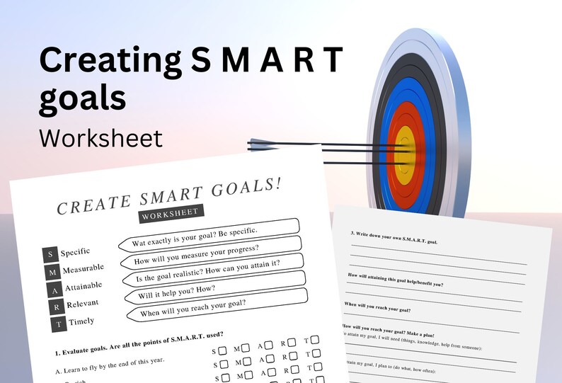 Smart Goals Worksheet Template for Teens, Goal Setting Printable