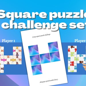 Set sfida puzzle quadrati, materiali stampabili per bambini, bambini in età prescolare per aumentare la velocità, abbinare abilità e logica, 2 puzzle e 24 carte