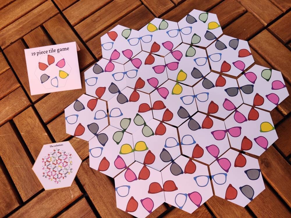 Printable Hexagon 19 Tile Puzzle Game With Sunglasses Pattern ...