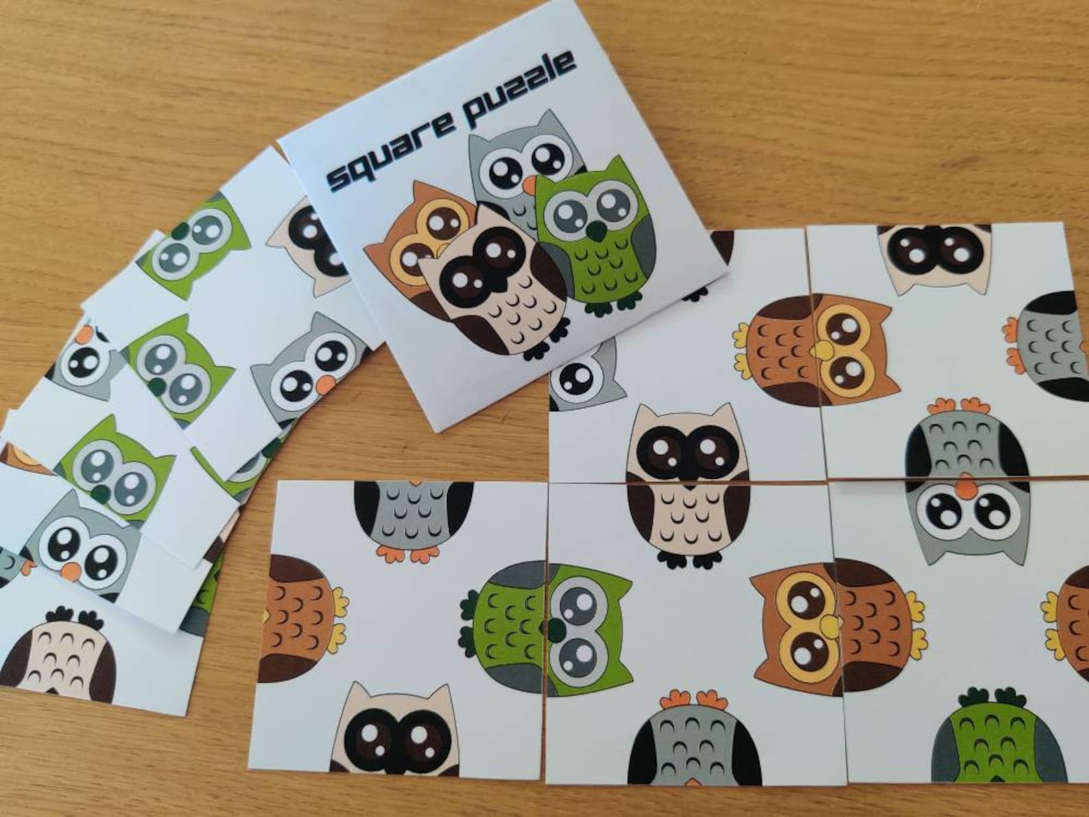 9 Piece Scramble Squares Puzzle With Owls, Printable Brain Teaser With