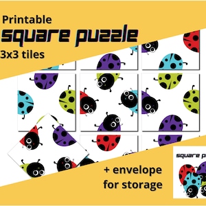 Scramble squares puzzle game for kids with envelope for storage, back to school activity with only 9 pieces, cute bugs puzzle for children