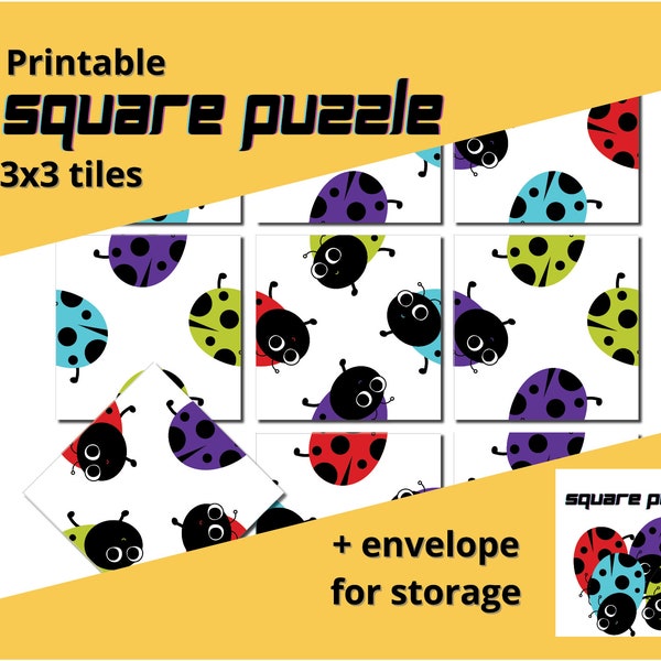Scramble squares puzzle game for kids with envelope for storage, back to school activity with only 9 pieces, cute bugs puzzle for children