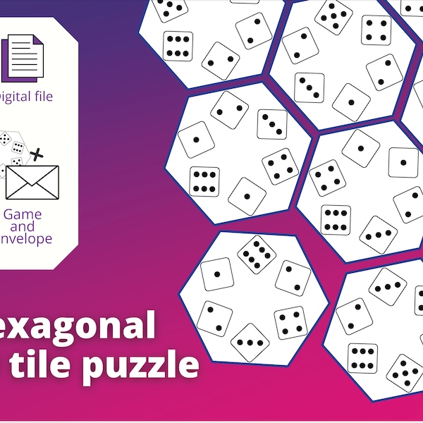 Printable dice connecting puzzle, connecting dots, for kids, domino game, hexagonal tiles, brain teaser puzzle kids, digital download, PDF