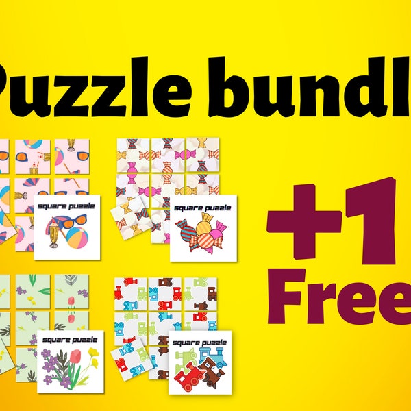 4+1 puzzle bundle. Chose any 5 of my 3x3 square puzzles and pay just for 4. Get your sqramble square puzzle games now! Digital files only.