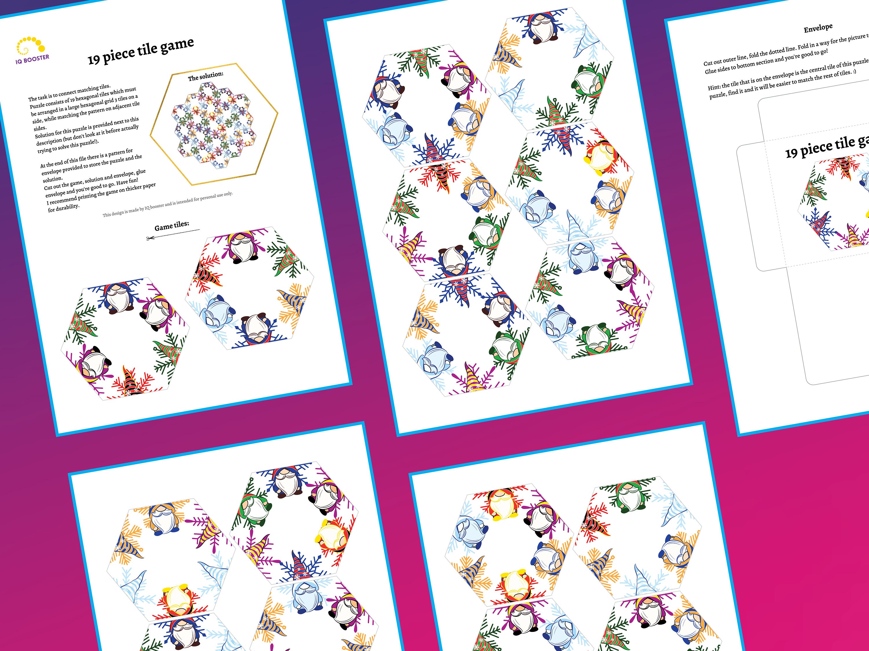 Printable Hexagonal Tile Puzzle With Gnomes and Snowflakes, Christmas ...