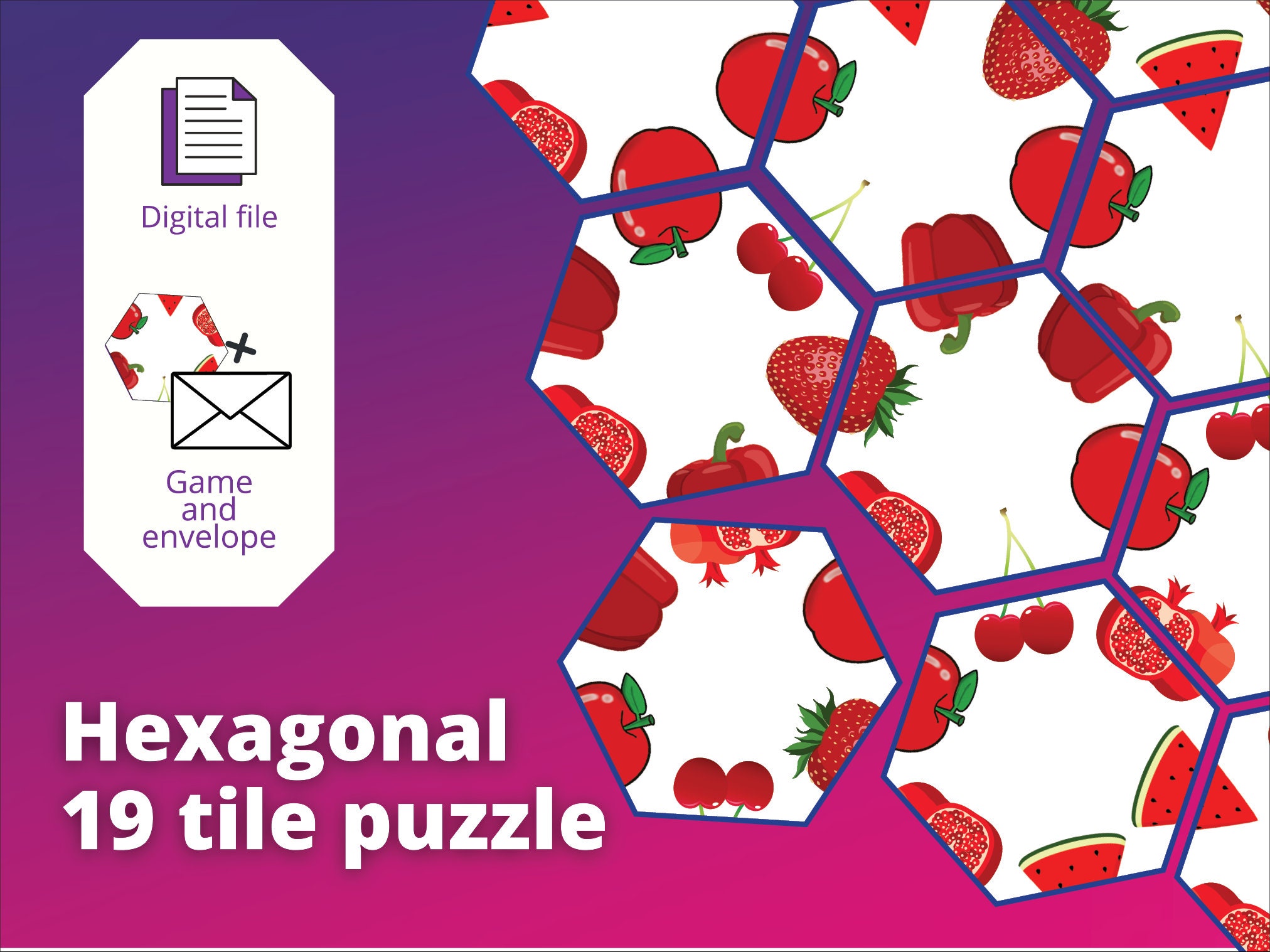 Printable Hexagonal Tile Puzzle With Red Fruits and Berries, Logic ...