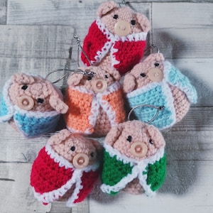 Crochet Pigs in Blankets Christmas Tree Decoration, Novelty Tree Decoration, Stocking Stuffer, Secret Santa Gift, Cute Home Decor