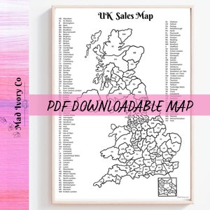 UK Sales Map für kleine Unternehmen, Postleitzahl Tracker, digitaler Download, Sales Tracker, Malseite, druckbare Verkaufskarte, verfolgen Sie Ihre Verkäufe